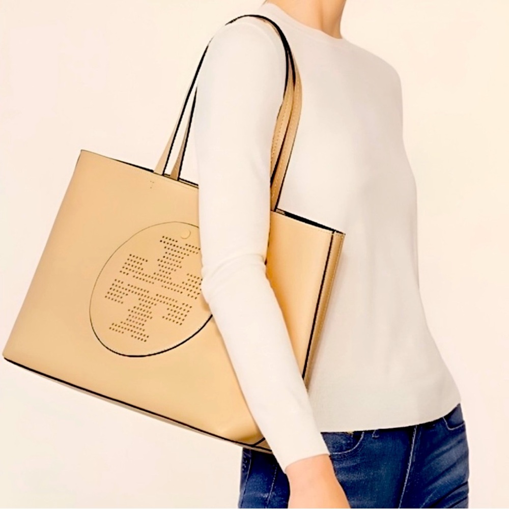 EUC Tory Burch Perforated Tote Bag Sand Dune